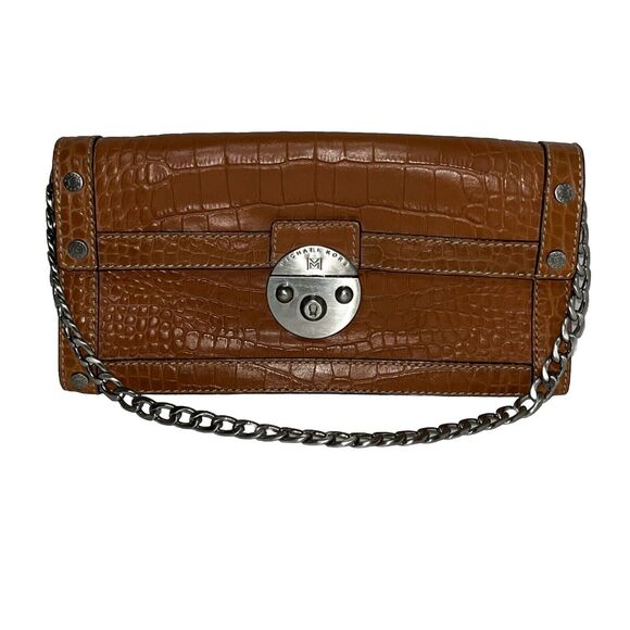Stunning Michael Kors Alligator Print Leather Camel Handbag Chain Shoulder Bag - Picture 1 of 13